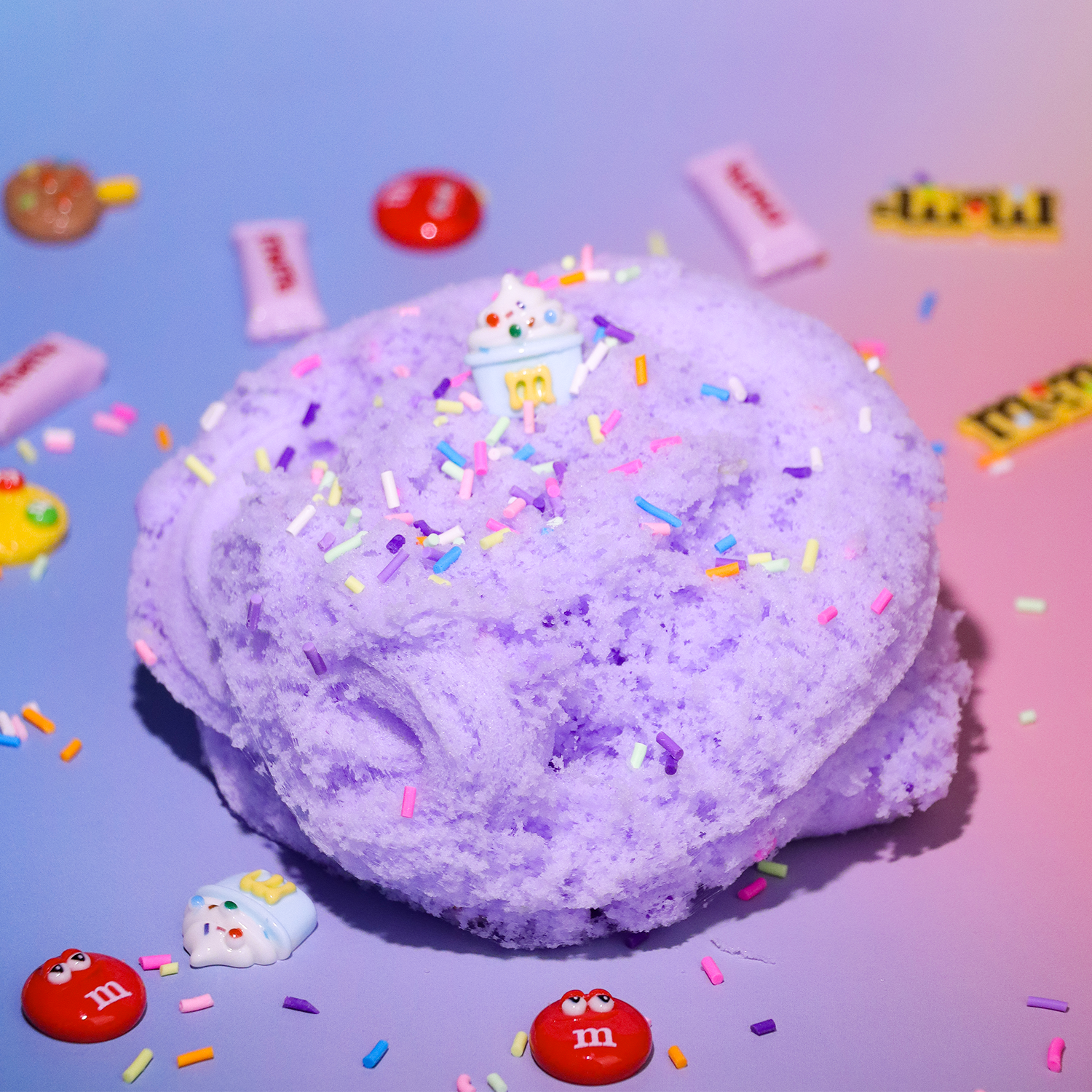 Cloudy Candy Slime | Fluffy marshmallow-like slime | Lavender purple slime with rainbow sprinkles | Stress-relieving sensory play slime | Handcrafted aesthetic slime | Perfect for stretching and creative play