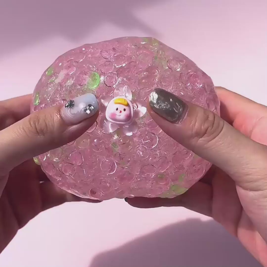 Pink Cat Kneading Slime | Glossy clear slime | Vibrant colorful beads | Adorable little girl charm | Stress relief and mindfulness slime | DIY sensory play slime | Winsons Slime