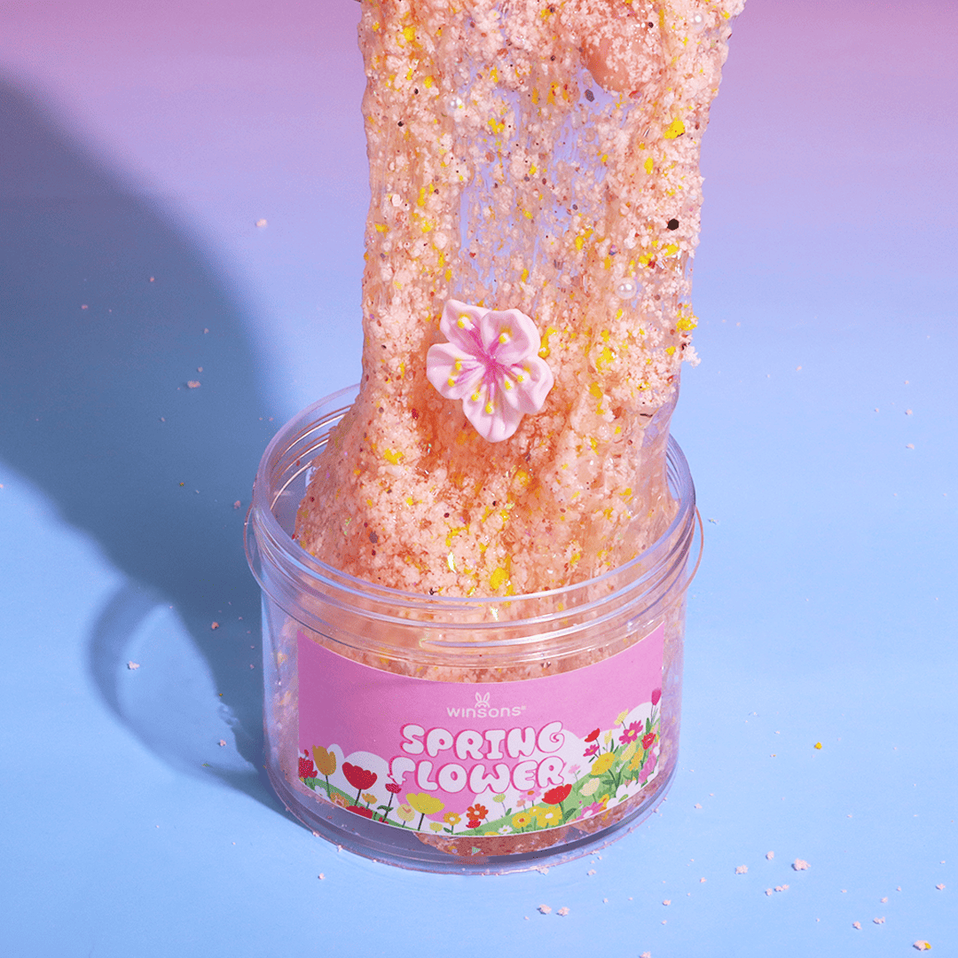 Spring Flower Clear Slime | Transparent Slime with Pink & Yellow Floral Add-ins | Stretchy & Non-Sticky Slime | DIY Slime Kit | Crystal Slime | Slime ASMR | Best Slime for Sensory Play | Flower-Inspired Slime with Cherry Blossom Topping |s lime shop | buy slime| slime shop near me| best slime shop| slime store | Flower slime