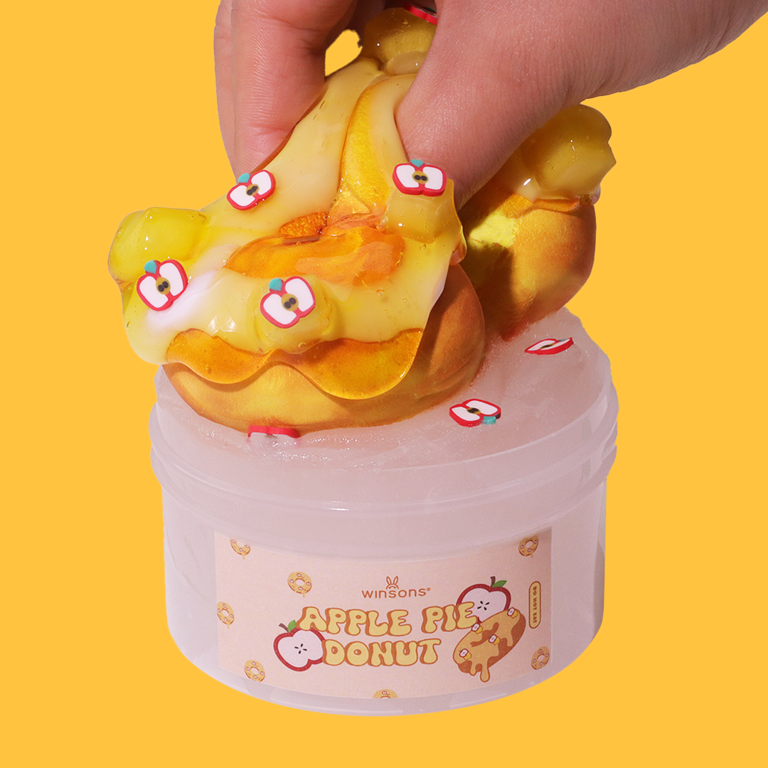 Apple Pie Donut Slime ｜ Honey-Glazed Clay Donut with Glossy, Stretchy Slime Base ｜ Handcrafted Apple Slice & Honey Details ｜ Light Fruity Fragrance ｜ Stress Relief & Sensory Fun ｜ 8 oz Slime ｜ Non-Sticky, Durable Texture | Food Slime Kit | slime food kits | Donut Slime