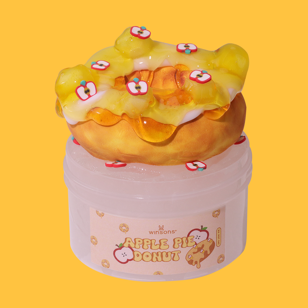 Apple Pie Donut Slime ｜ Honey-Glazed Clay Donut with Glossy, Stretchy Slime Base ｜ Handcrafted Apple Slice & Honey Details ｜ Light Fruity Fragrance ｜ Stress Relief & Sensory Fun ｜ 8 oz Slime ｜ Non-Sticky, Durable Texture | Food Slime Kit | slime food kits | Donut Slime