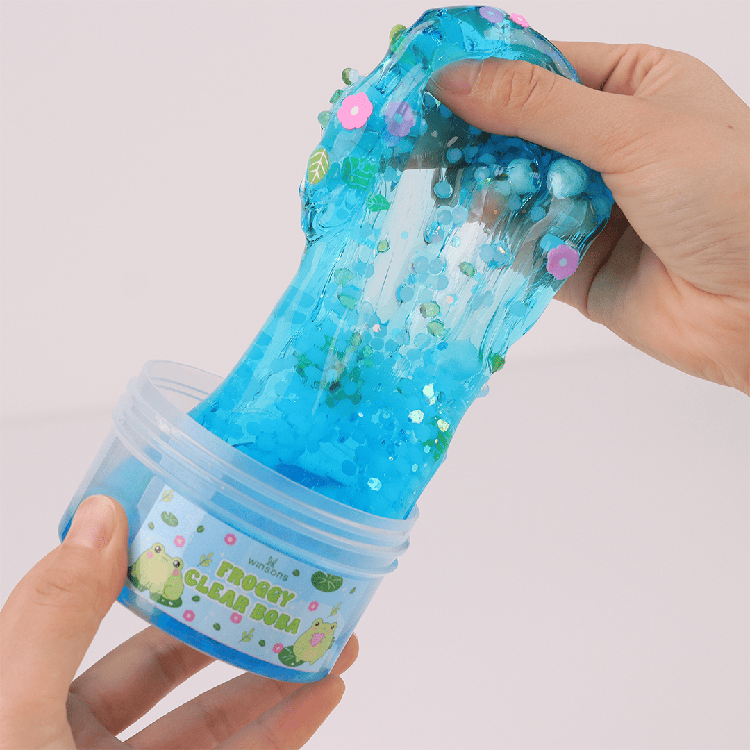 Froggy Clear Boba Slime | Clear Slime | Glossy Slime | Boba Slime | Natural Slime | Blue Clear Slime | Clear Glue Slime | DIY Slime Kit | Frog Charm Slime | Floral and Leaf Charms | Silky, glossy  Slime | Stretchy, Non-Sticky Slime | Stress Relief & Sensory Fun | 8 oz Slime | Transparent Slime with Charms | Relaxing Slime Kit for Kids | Fun and Aesthetic Slime