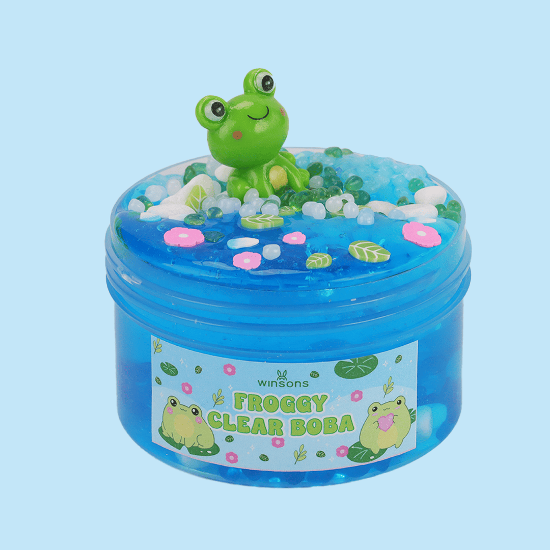 Froggy Clear Boba Slime | Clear Slime | Glossy Slime | Boba Slime | Natural Slime | Blue Clear Slime | Clear Glue Slime | DIY Slime Kit | Frog Charm Slime | Floral and Leaf Charms | Silky, glossy  Slime | Stretchy, Non-Sticky Slime | Stress Relief & Sensory Fun | 8 oz Slime | Transparent Slime with Charms | Relaxing Slime Kit for Kids | Fun and Aesthetic Slime